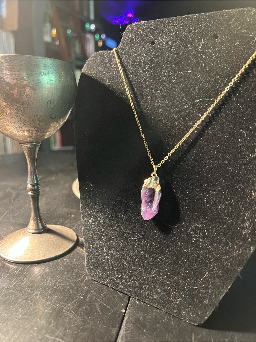 Raw Amethyst Crystal Pendant Necklace | 24” Gold Stainless Steel Chain - Picture 6 of 6
